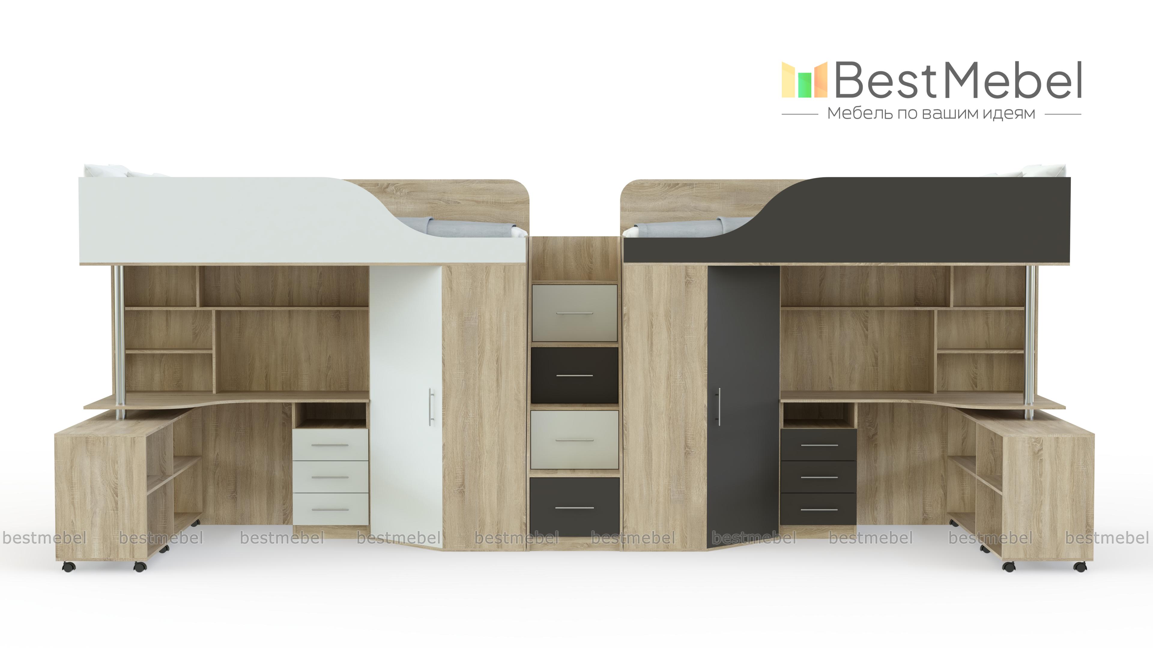 Кровать-чердак с рабочей зоной Мираж 17  BMS - Фото