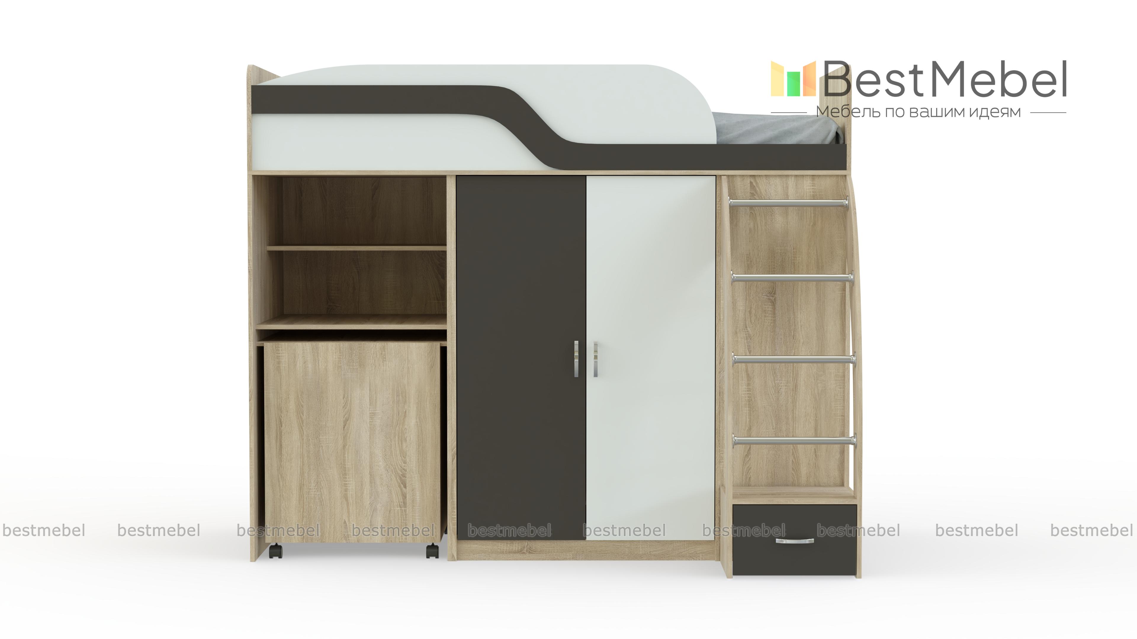 Кровать-чердак с рабочей зоной Мираж К22 BMS - Фото